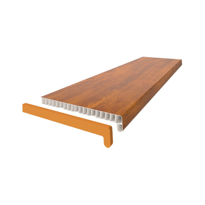Vilo chamber windowsill in colour golden oak. Showing the end cap
