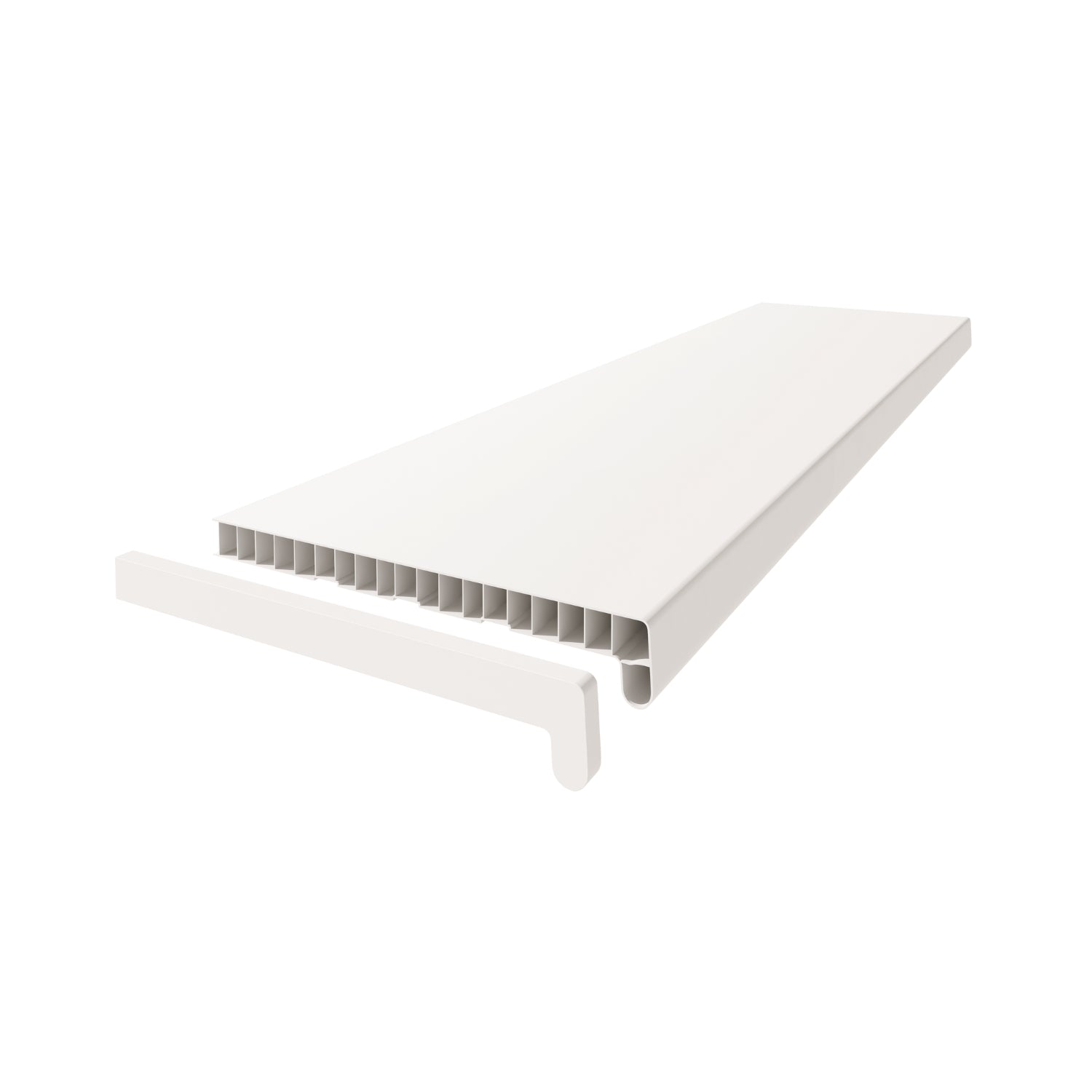 Vilo chamber windowsill in colour white. Showing the end cap