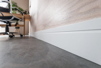 A lifestyle image of the Vox Evera skirting board EV301 in colour white.
