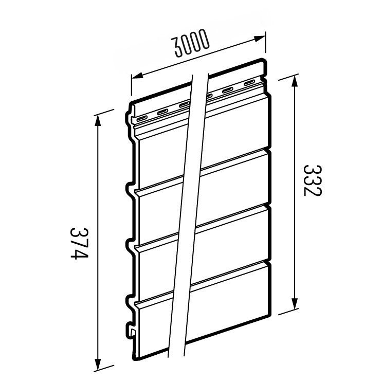 A technical drawing of the Modern Wood Fourfold cladding board. 