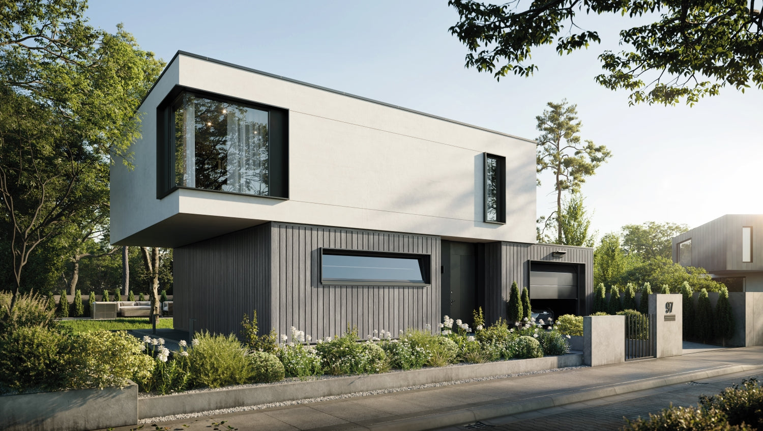 Lifestyle image of solvo cladding Grey on the exterior of a building.