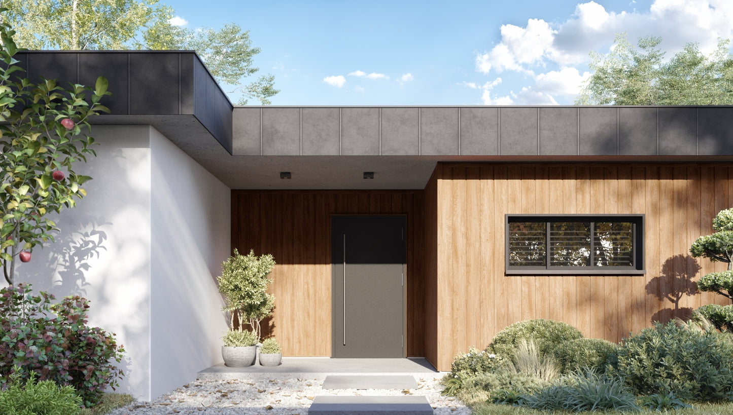 Lifestyle image of solvo cladding natural oak on the exterior of a building.