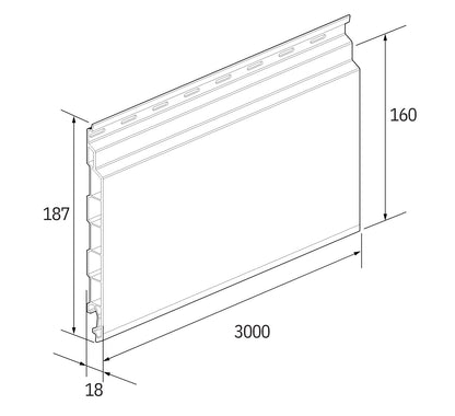 A technical drawing of the Solvo single cladding board. 