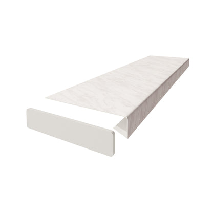 Vilo windowsill overlay in colour marble. Showing the end cap