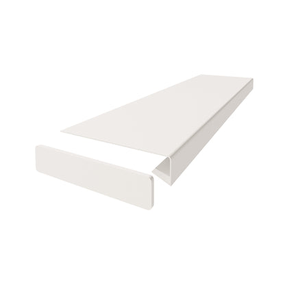 Vilo windowsill overlay in colour white. Showing the end cap